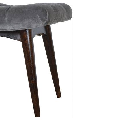 Savour Seat Grey Cotton Velvet Curved Bench