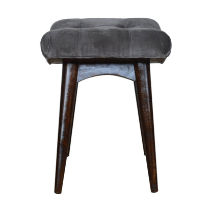 Savour Seat Grey Cotton Velvet Curved Bench