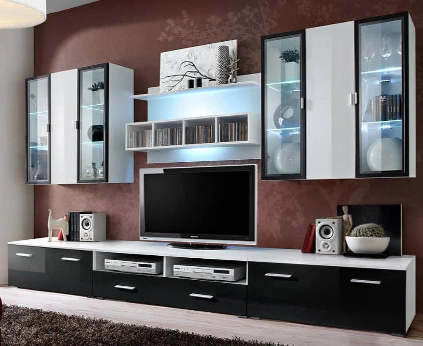 Quadro Wooden Entertainment Unit in Black & White High Gloss