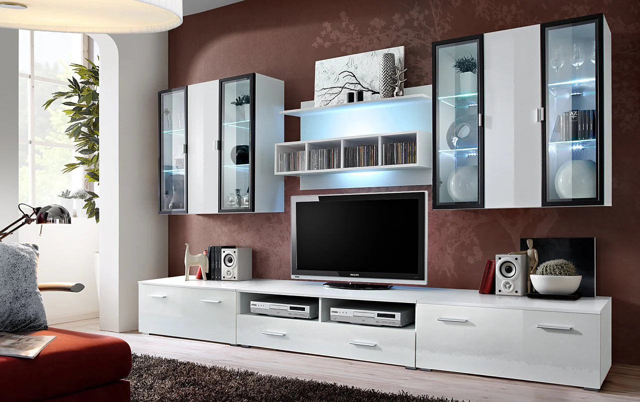 Quadro Wooden Entertainment Unit in White High Gloss