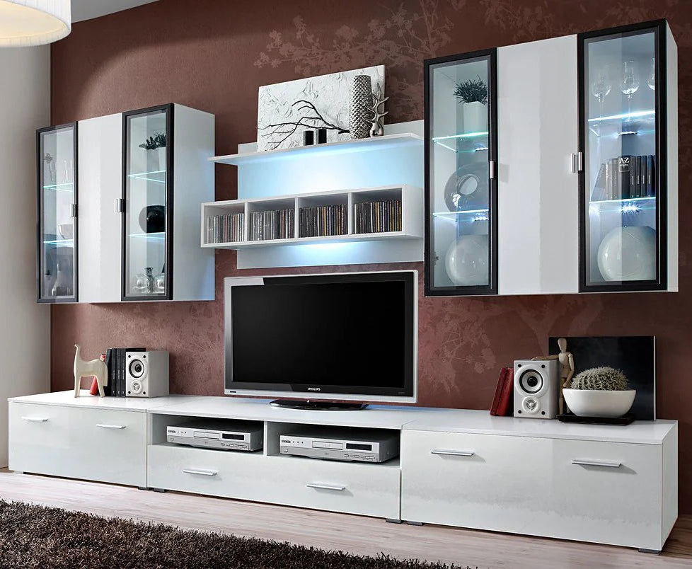 Quadro Wooden Entertainment Unit in White High Gloss