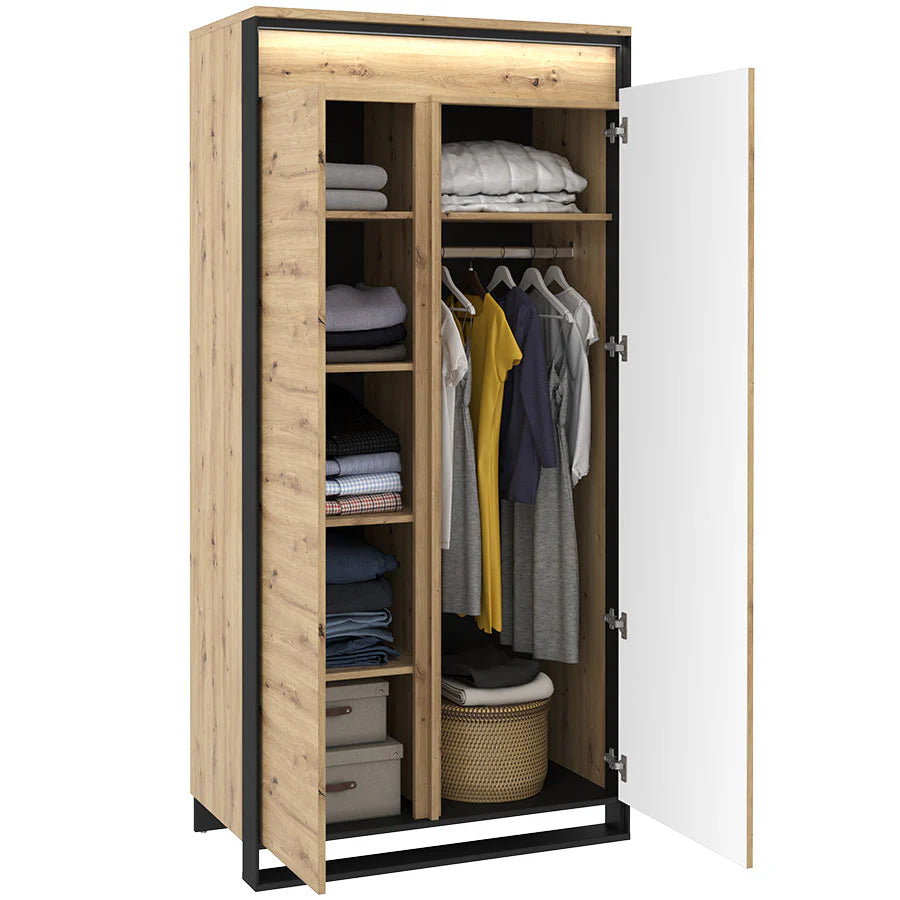 Quant QA-01 Wooden Wardrobe With 2 Doors In Oak Artisan And LED