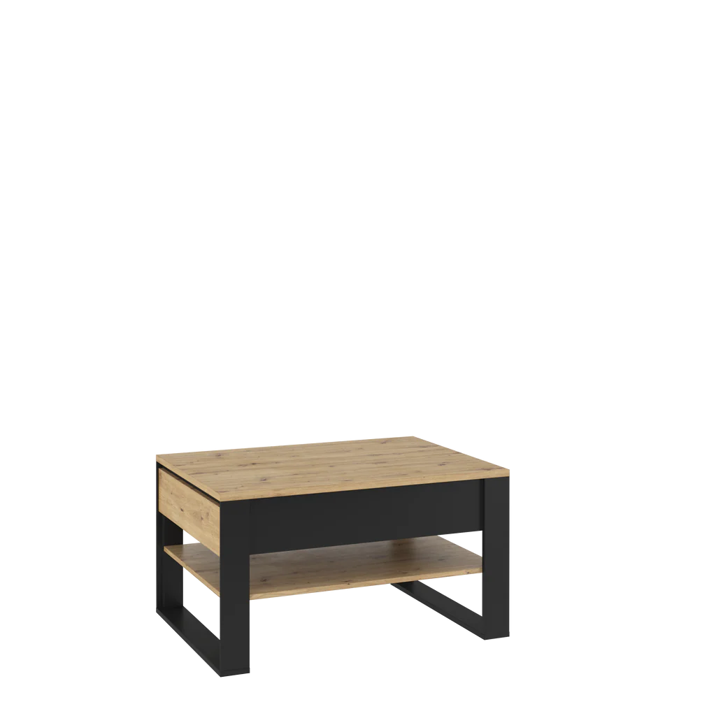 Quant Wooden Coffee Table 100cm in Oak Artisan with Black Decor