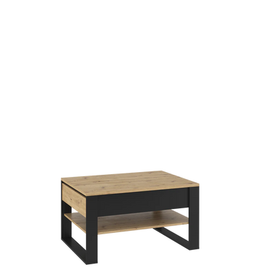 Quant Wooden Coffee Table 100cm in Oak Artisan with Black Decor
