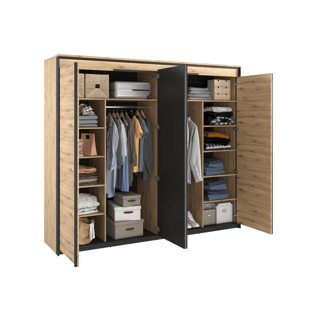 Quant QS-05 Mirrored Wardrobe With 2 Hinged Doors In Oak Artisan With LED