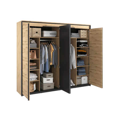Quant QS-05 Mirrored Wardrobe With 2 Hinged Doors In Oak Artisan With LED