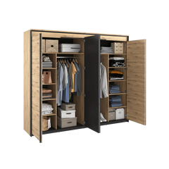 Quant QS-05 Mirrored Wardrobe With 2 Hinged Doors In Oak Artisan With LED