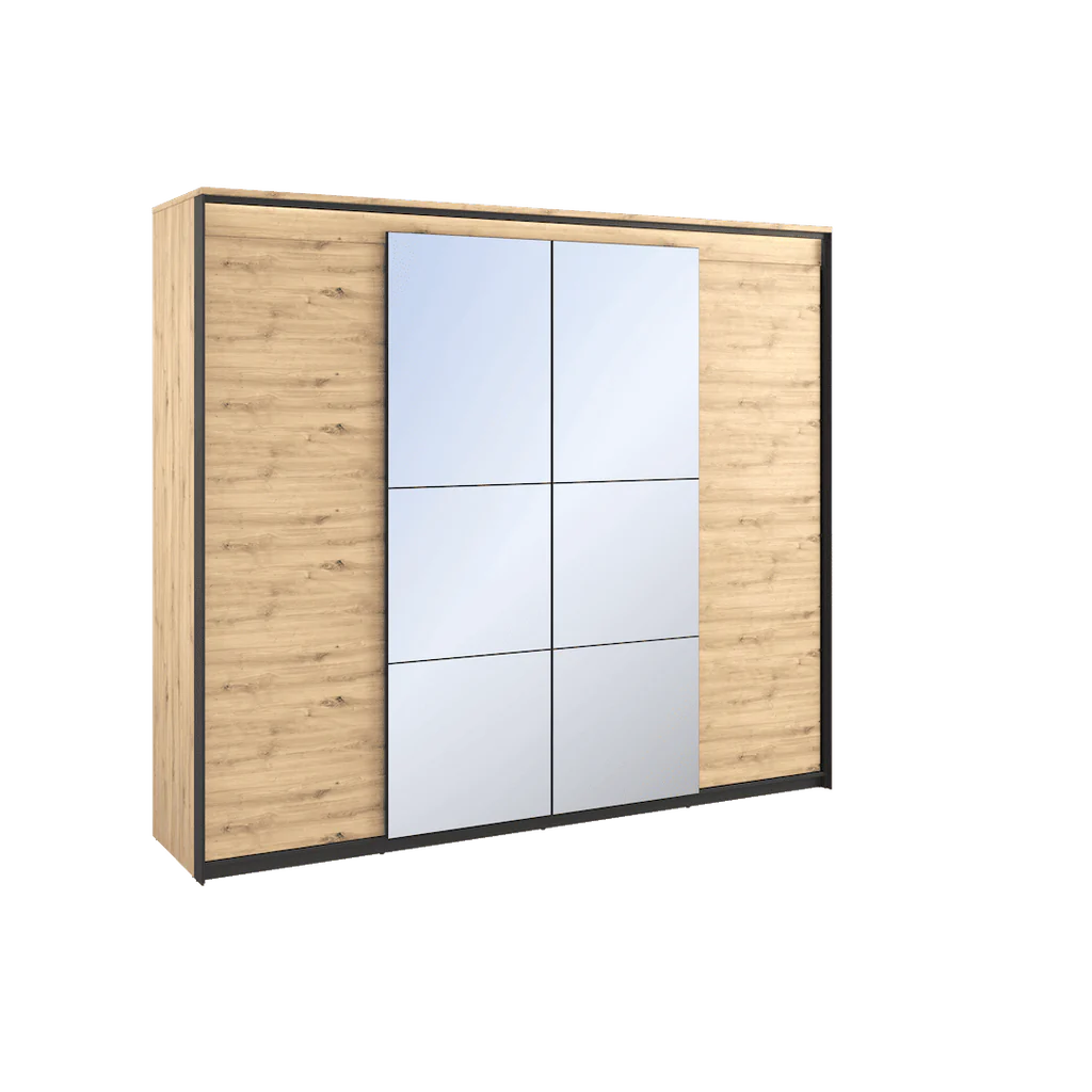 Quant QS-05 Mirrored Wardrobe With 2 Hinged Doors In Oak Artisan With LED