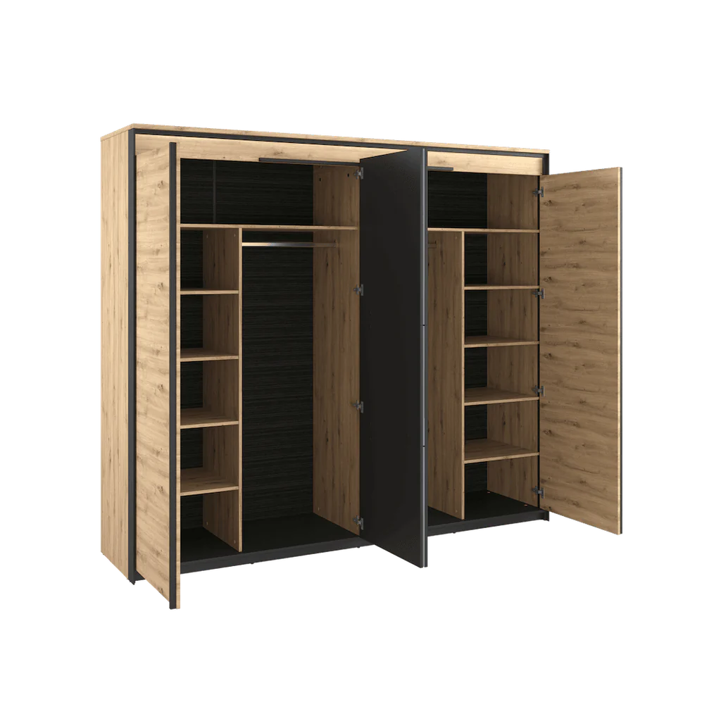 Quant QS-05 Mirrored Wardrobe With 2 Hinged Doors In Oak Artisan With LED