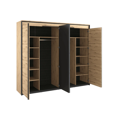 Quant QS-05 Mirrored Wardrobe With 2 Hinged Doors In Oak Artisan With LED