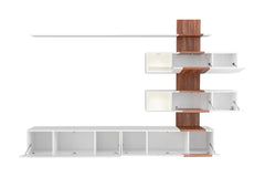 Quill Wooden Entertainment Unit in Oak Sterling & Fronts PVC White High Gloss - Furniture One Shop