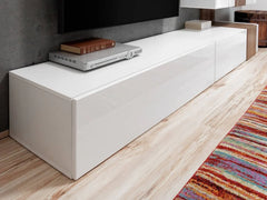 Quill Wooden Entertainment Unit in Oak Sterling & Fronts PVC White High Gloss - Furniture One Shop