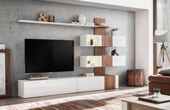 Quill Wooden Entertainment Unit in Oak Sterling & Fronts PVC White High Gloss - Furniture One Shop