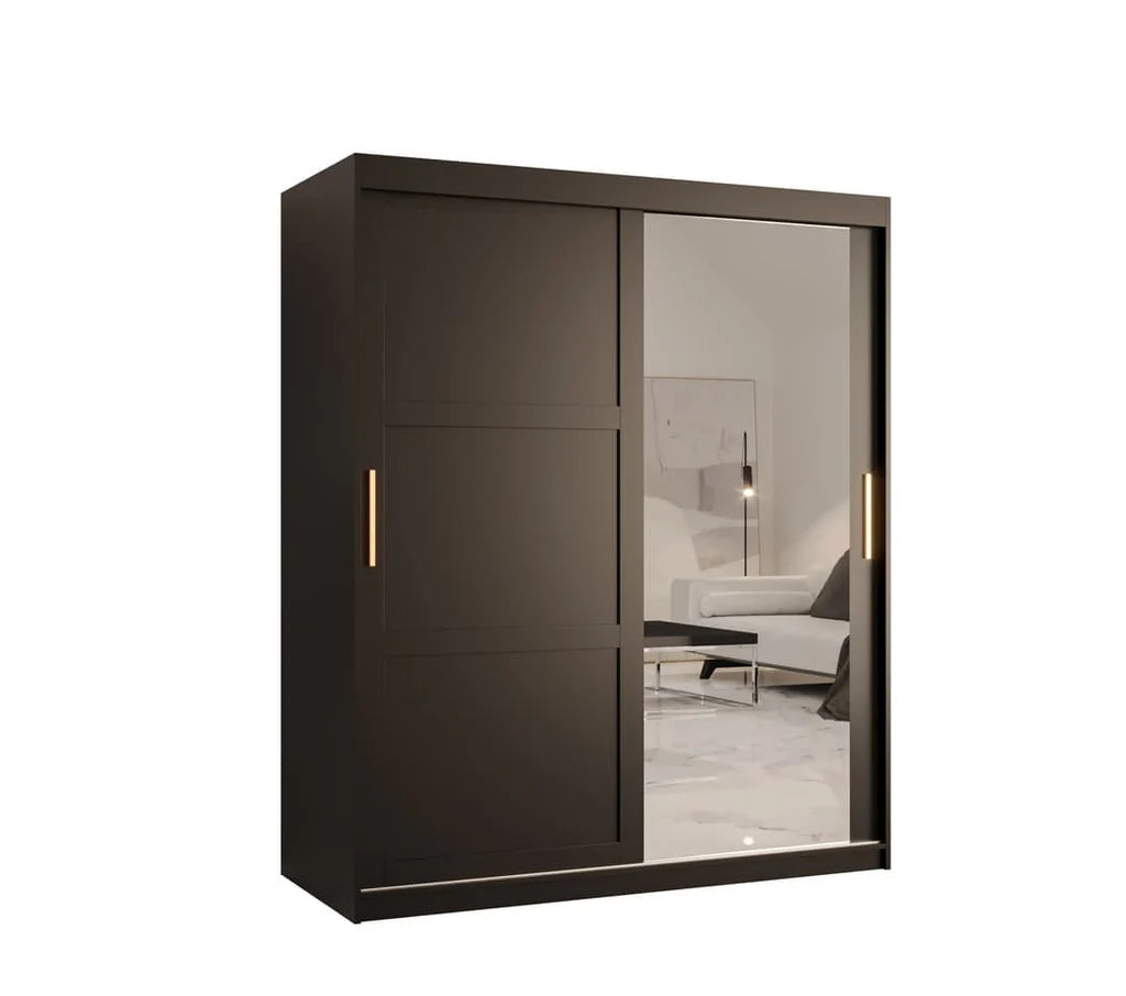 Ramiro II Mirrored Wardrobe 2 Sliding Doors 150cm In Black Matt