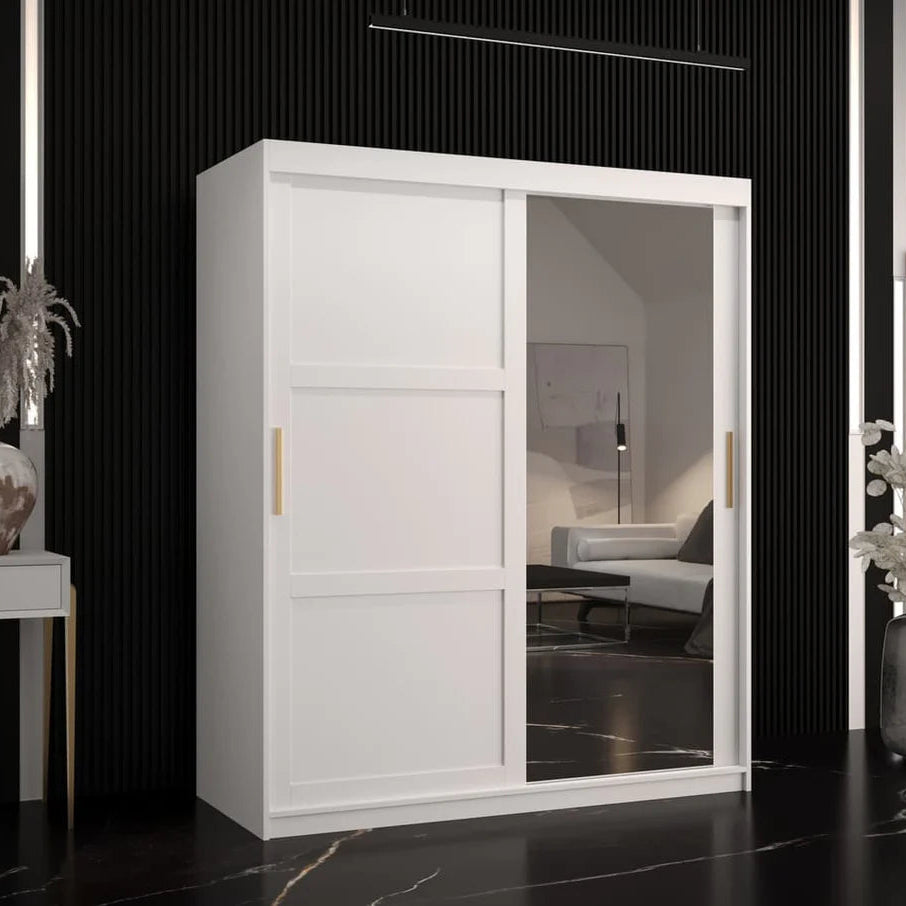 Ramiro II Mirrored Wardrobe 2 Sliding Doors 150cm In White Matt