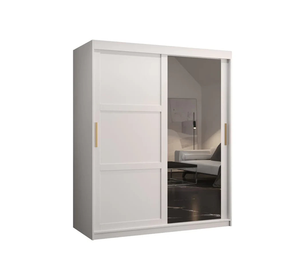 Ramiro II Mirrored Wardrobe 2 Sliding Doors 150cm In White Matt