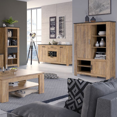 Rapallo 2 door 2 drawer sideboard with wine rack in Chestnut and Matera Grey - UK