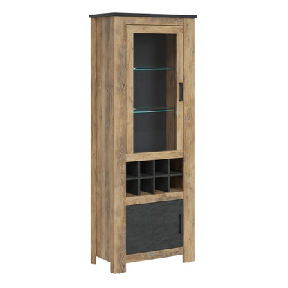 Rapallo 2 door display cabinet with wine rack in Chestnut and Matera Grey - UK