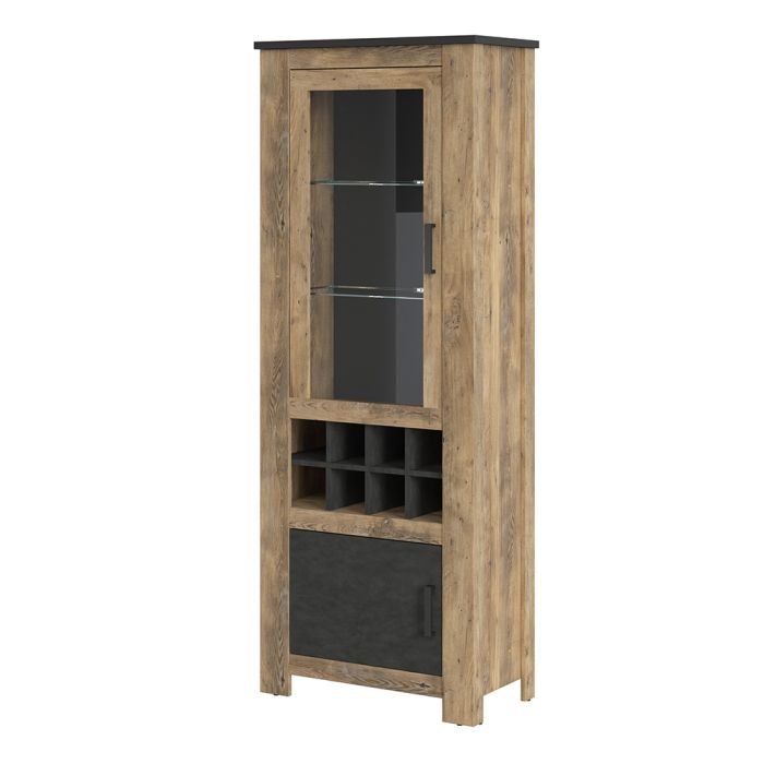 Rapallo 2 door display cabinet with wine rack in Chestnut and Matera Grey - UK