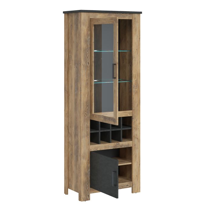 Rapallo 2 door display cabinet with wine rack in Chestnut and Matera Grey - UK