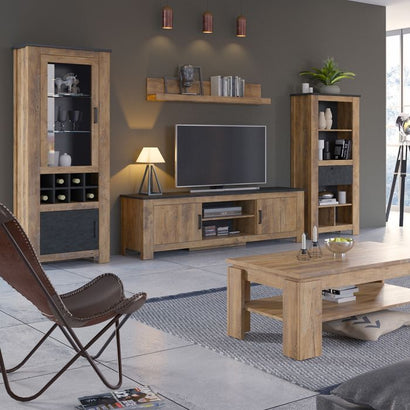 Rapallo 2 door wide TV cabinet in Chestnut and Matera Grey 189 cm - UK - Furniture One Shop