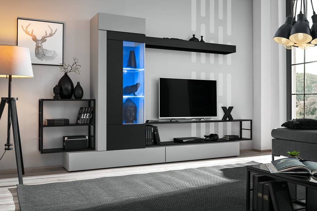 Rebel Wooden Entertainment Unit in Matt Grey & Black