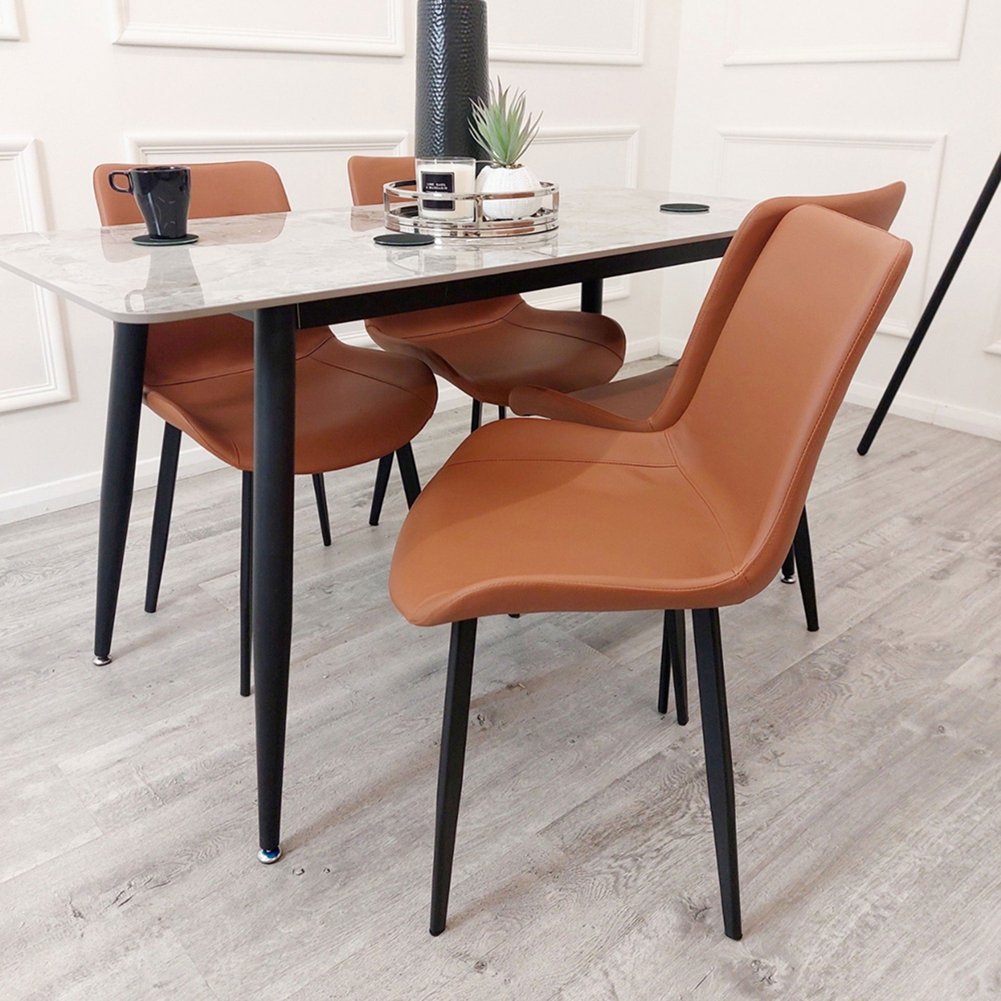 Remus Tan Leather Dining Chairs in Pair