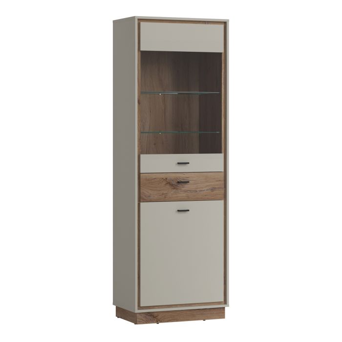 Rivero 2 Door 1 Drawer Display Cabinet in Grey and Oak - UK