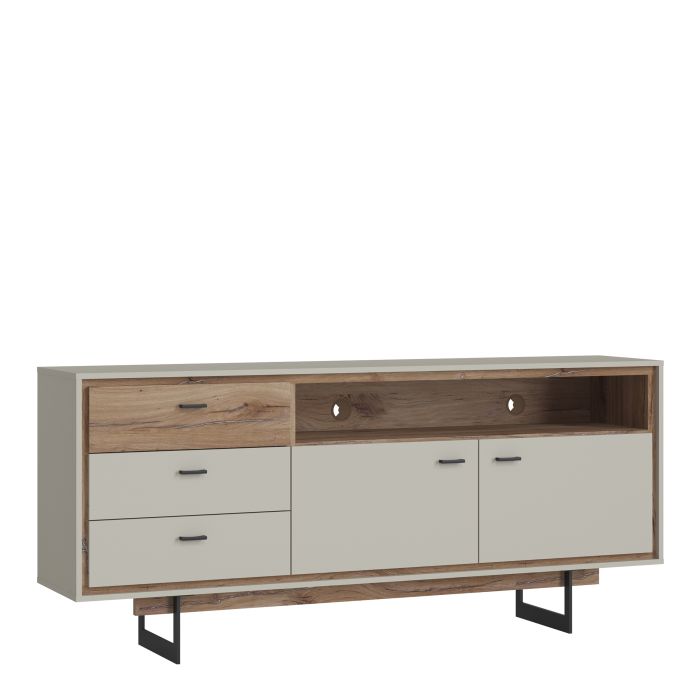 Rivero 2 Door 3 Drawer Open Shelf Sideboard in Grey and Oak  - UK