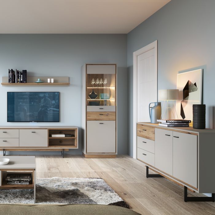 Rivero 2 Door 3 Drawer Sideboard  in Grey and Oak - UK