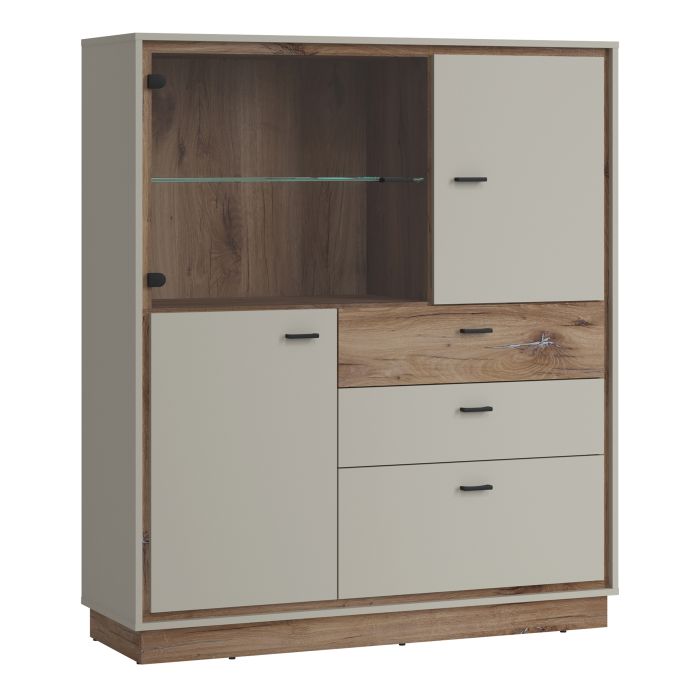 Rivero 3 Door 3 Drawer Low Display Cabinet in Grey and Oak - UK