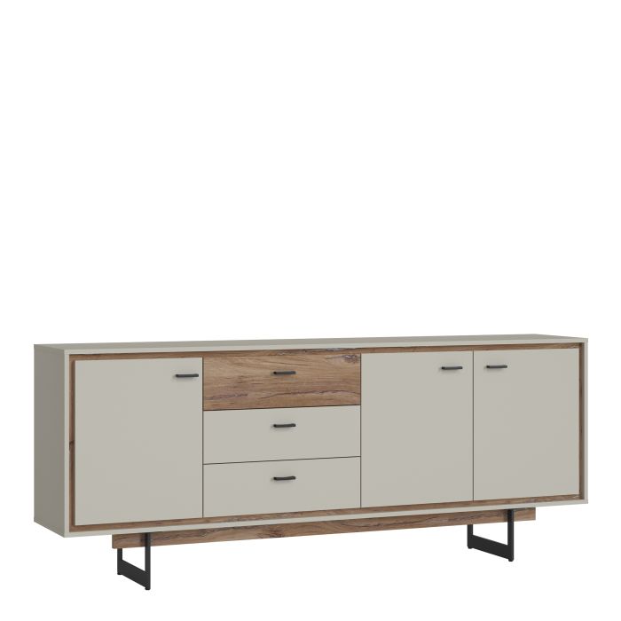 Rivero 3 Door 3 Drawer Wide Sideboard in Grey and Oak - UK