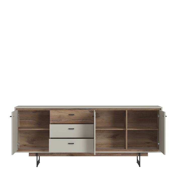 Rivero 3 Door 3 Drawer Wide Sideboard in Grey and Oak - UK