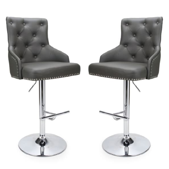 Rocco Graphite Grey Leather Effect Stools With Chrome Base In Pair