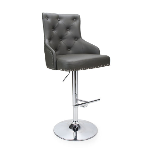 Rocco Graphite Grey Leather Effect Stools With Chrome Base In Pair