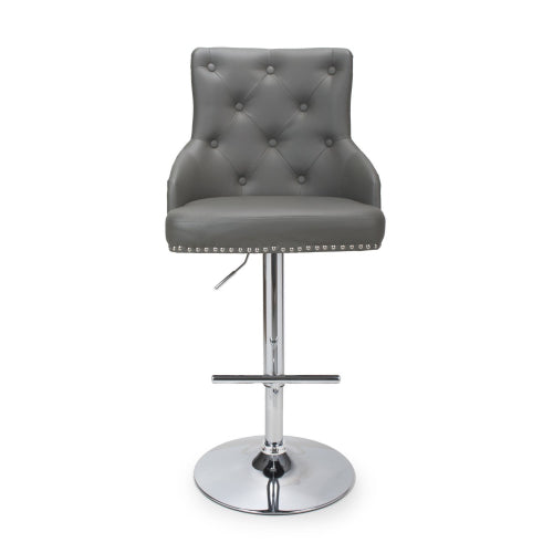 Rocco Graphite Grey Leather Effect Stools With Chrome Base In Pair