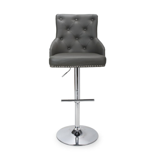 Rocco Graphite Grey Leather Effect Stools With Chrome Base In Pair