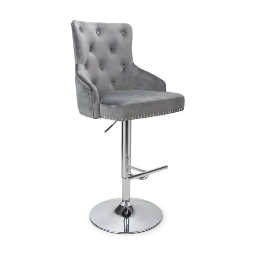 Rocco Grey Brushed Velvet Bar Stools With Chrome Base In Pair