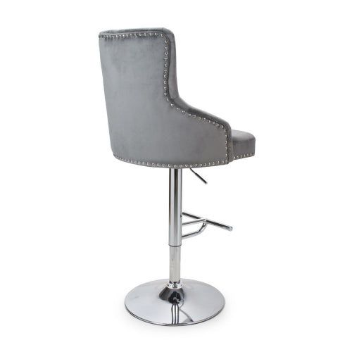 Rocco Grey Brushed Velvet Bar Stools With Chrome Base In Pair