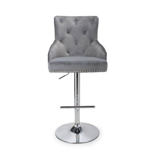 Rocco Grey Brushed Velvet Bar Stools With Chrome Base In Pair