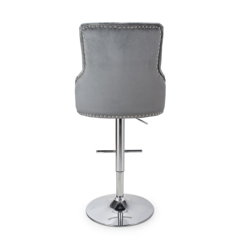 Rocco Grey Brushed Velvet Bar Stools With Chrome Base In Pair