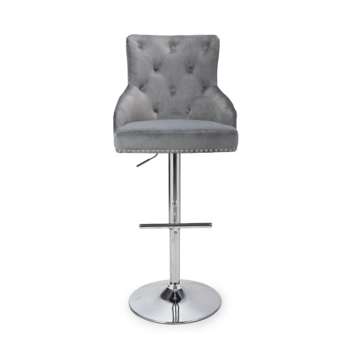 Rocco Grey Brushed Velvet Bar Stools With Chrome Base In Pair