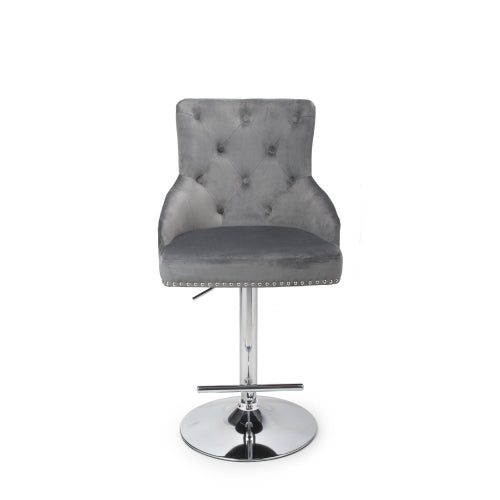 Rocco Grey Brushed Velvet Bar Stools With Chrome Base In Pair