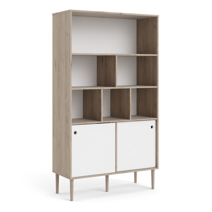 Rome Bookcase 2 sliding Doors in Jackson Hickory Oak with Matt White - UK