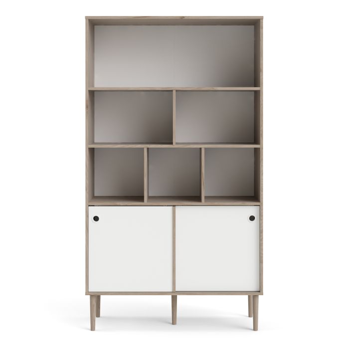 Rome Bookcase 2 sliding Doors in Jackson Hickory Oak with Matt White - UK