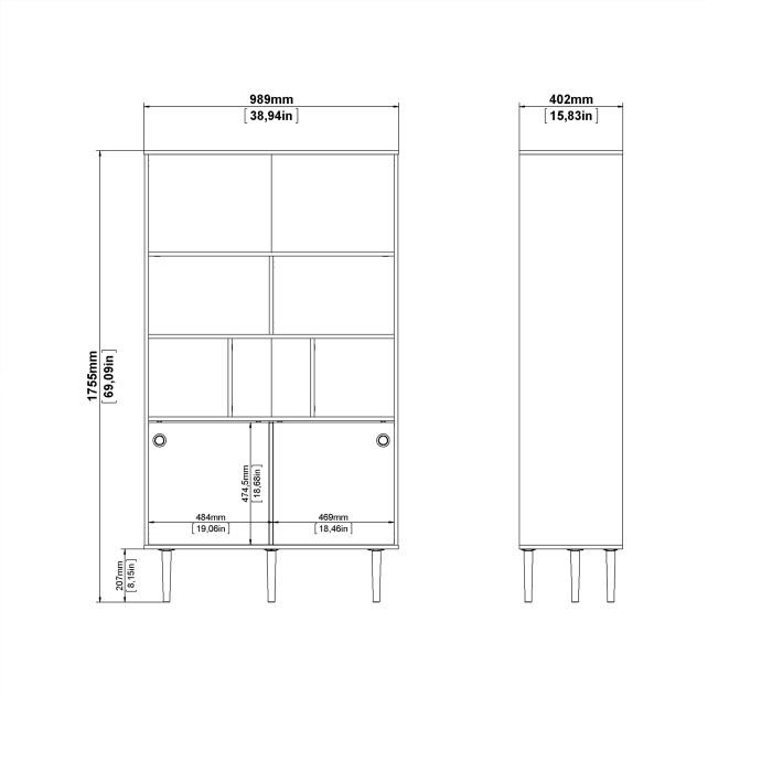 Rome Bookcase 2 sliding Doors in Jackson Hickory Oak with Matt White - UK