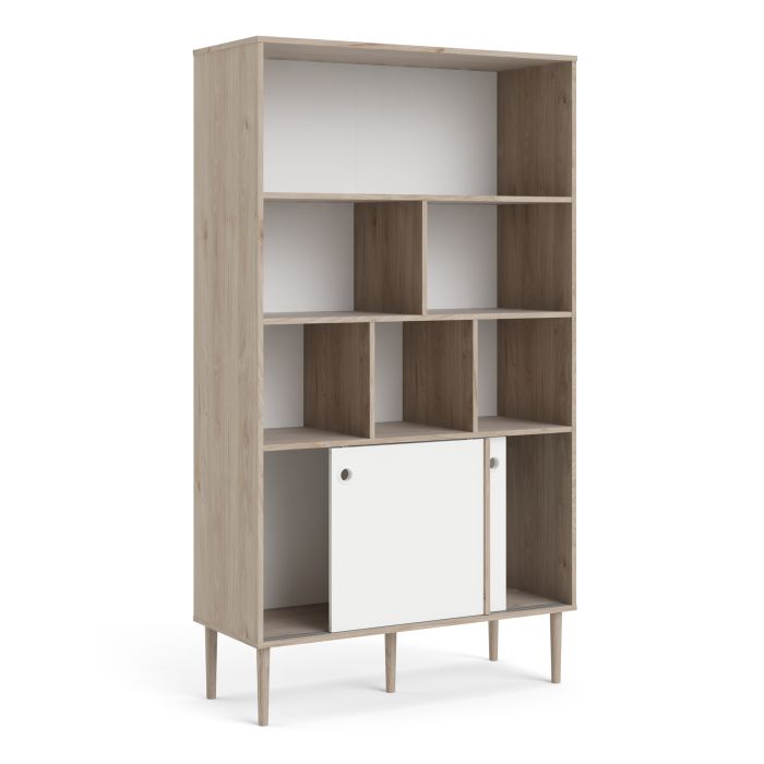 Rome Bookcase 2 sliding Doors in Jackson Hickory Oak with Matt White - UK