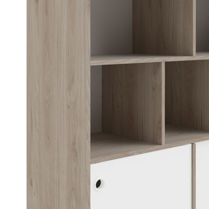 Rome Bookcase 2 sliding Doors in Jackson Hickory Oak with Matt White - UK