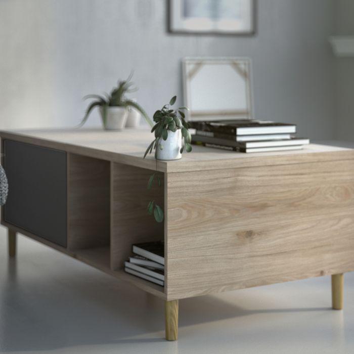 Rome Coffee Table with sliding top in Jackson Hickory Oak with Matt Black - UK