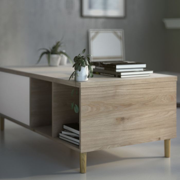 Rome Coffee Table with sliding top in Jackson Hickory Oak with Matt White - UK